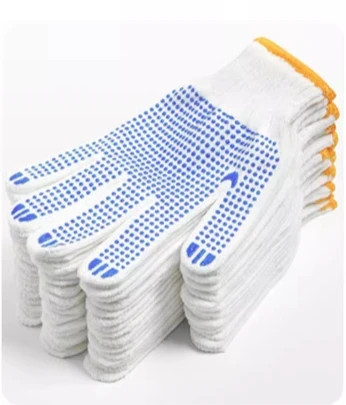 Cheap White Cotton/Ploycotton Pvc Dotted Working Garden Gloves Safety Anti-slip Construction Safety Hand Work Gloves