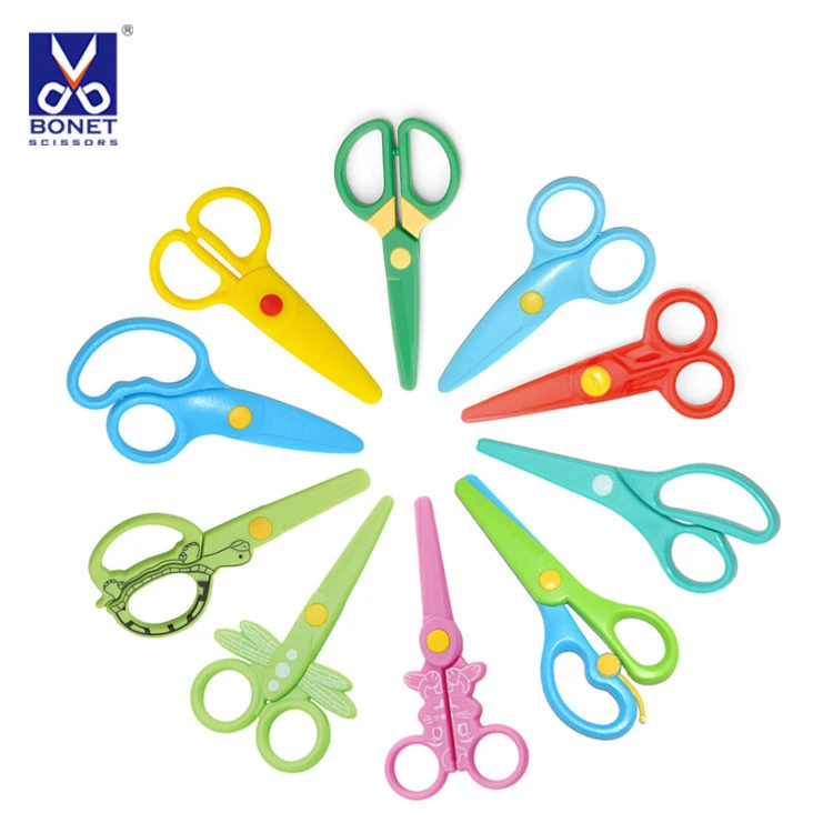 Children plastic handle safely cutting paper scissors