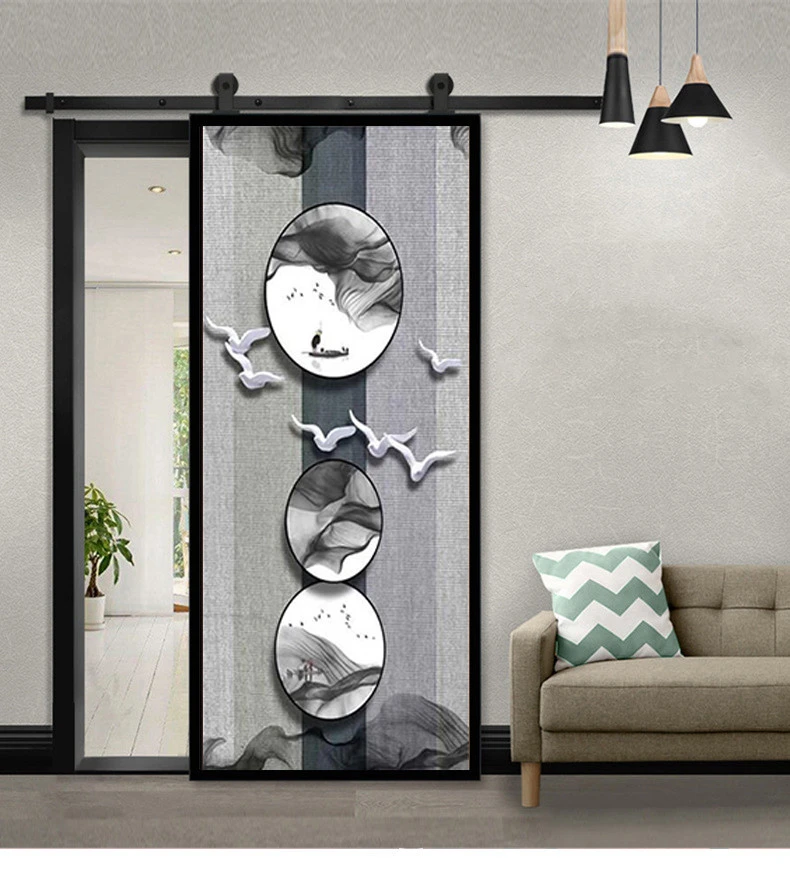 Chinese fan background interior kitchen toilet drawing room sliding  pvc Barn door