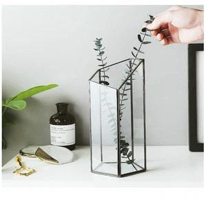 Classic Stainless Steel Geometric Glass Vase Plant Flower Holder // Home Decoration Wedding Antique Metal Candle Ramadan Lantern