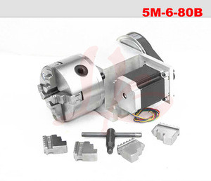 CNC Rotary axis hollow shaft 4th axis A axis K5M-6-80 80mm with chuck 4 jaws for cnc router miiling machine
