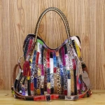 Colorful Vintage Womens Soft Genuine Leather Shoulder Handbags Hobo Bag Designer Boston Tote Bags Large Purses Cross-boby Purses