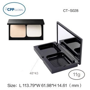 Rectangle Pressing Powder Foundation Palette Case with puff custom LOGO packaging with mirror in plastic