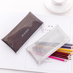 custom cheap price pvc pencil bag two zipper transparent color pencil bag dongguan