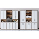 Custom Farmhouse Reclaimed Wood Living Room Wine Storage Bookcase Sideboards Buffet Cabinets Glass Door Drawer Cabinet