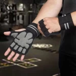 Custom logo gym training fitness gloves outdoor cycling sports run weights gloves non slip wrist support fingerless gloves black