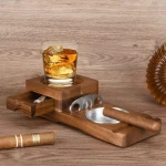 Customizable Wood Ashtray for V-Cut Cigars and Wine Serving Trays Stainless Steel Blade Cigar Holder with Custom Logo