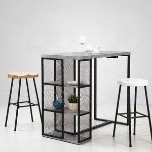 Customized grey modern fashion design furniture set wood mdf and metal bar table and chairs