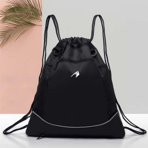 Customized Logo Outdoor Sport Exercise Swimming Travel Drawstring Basketball Backpack Bag with Mesh Net