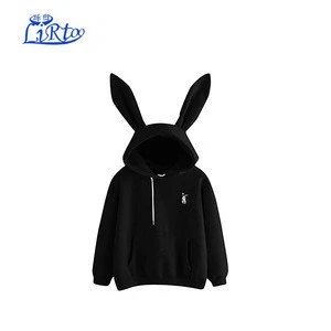 Cute Rabbit Ear Long Sleeve Hoodie Solid Color Embroidery Pullover Sweater