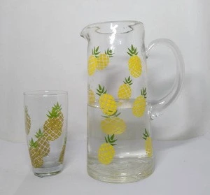 decorative hand blown pineapple glass pitcher drinking glass set