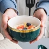 Difference Color Luxury Dinnerware Gold Rim Soup Salad Pasta Ceramic Food Serving Bowl Set