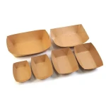 disposable snack container open mouth paper plate tray  laminated french fries chip takeaway Kraft paper boat box