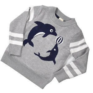 Dolphin style round collar pullover sweater kids sweater boys cheap knitted fleece sweater