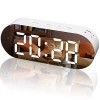 Dual USB Alarm Clock Digital Mirror Surface Dimmer Large LED Display Snooze Sleep Time Mirror Clock