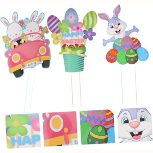 Easter Card Chicken Garden Statue Rabbit Patio Stakes Easter Party Supplies Bunny Yard Ornaments Yard Stakes Signs Easter Decor
