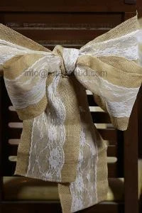 Eco Friendly Natural Burlap Chair Sashes Bows 7 x 108 Inch with Lace