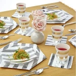 ELEGANT DISPOSABLE 3 PLY NAPKINS | for Upscale Wedding and Dining | 36 pc | Stripe Collection - Silver