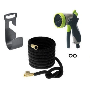 Expandable Garden Hose 150ft Rubber Core  3/4 Solid Brass Fitting 8-patterns Spray Nozzle