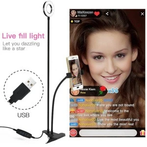 Factory Camera Photo Studio Circle Led Selfie Ring Light Phone Lamp USB Charging Smart Phone Holder Clip Lazy bed Desktop