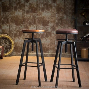 Factory custom restaurant industrial iron round wood seat singer bar stool