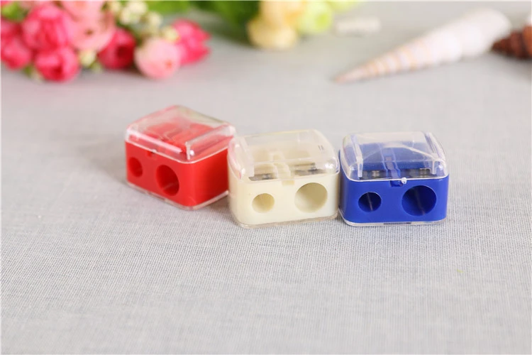 Factory wholesale various color custom pencil sharpener double hole cosmetic pencil sharpener