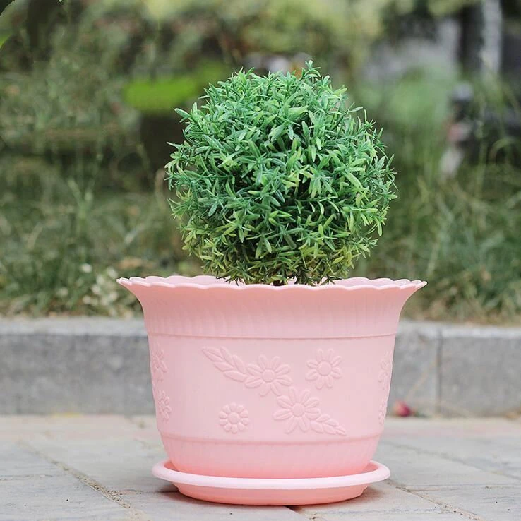 Factory wholesale wave lace lotus PP resin plastic potted flower pot with tray