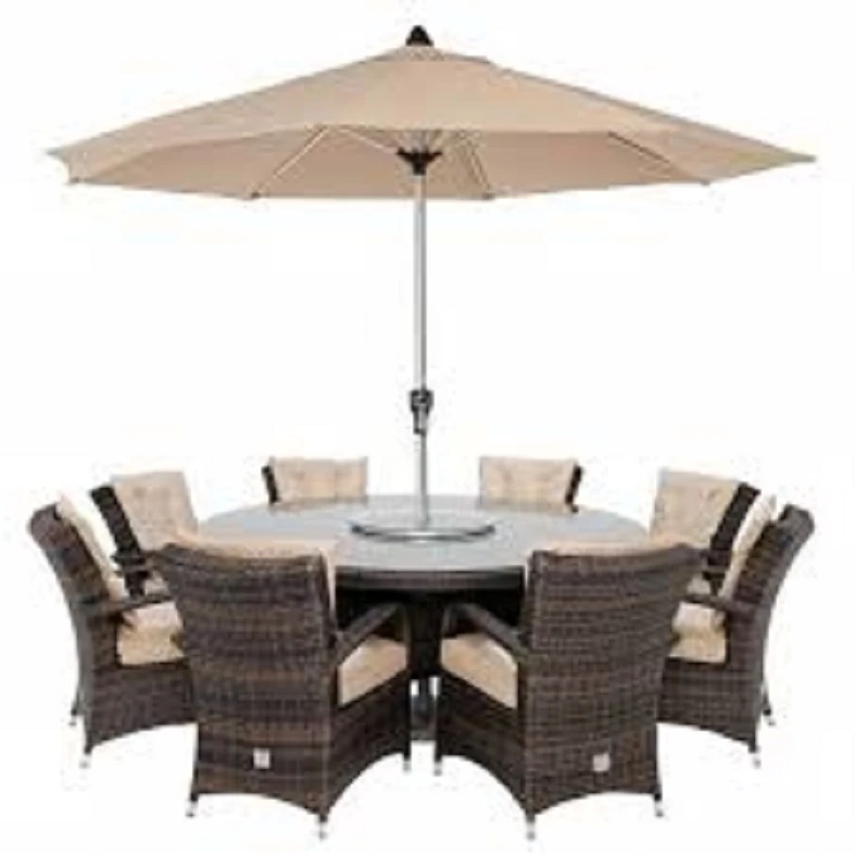 FAMILY INTERIOR OUTDOOR DINING 8 CHAIRS FIT ROUNF TABLE POLY RATTAN WICKER