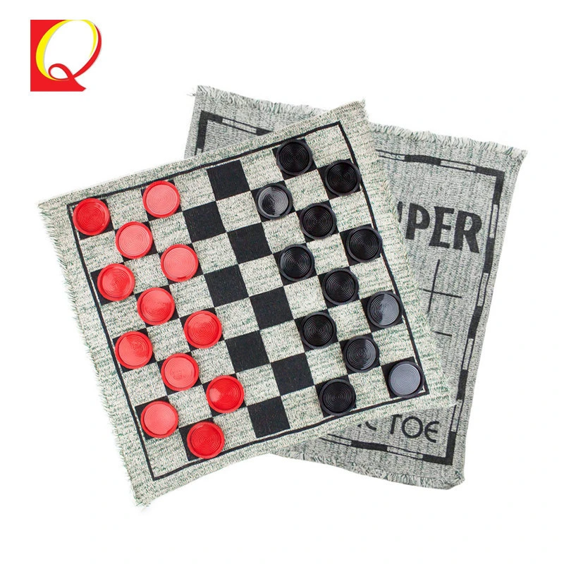 Family Toys Tic Tac Toe Game 3 in 1 Large Checker Rug Board Game Chess Mat Set