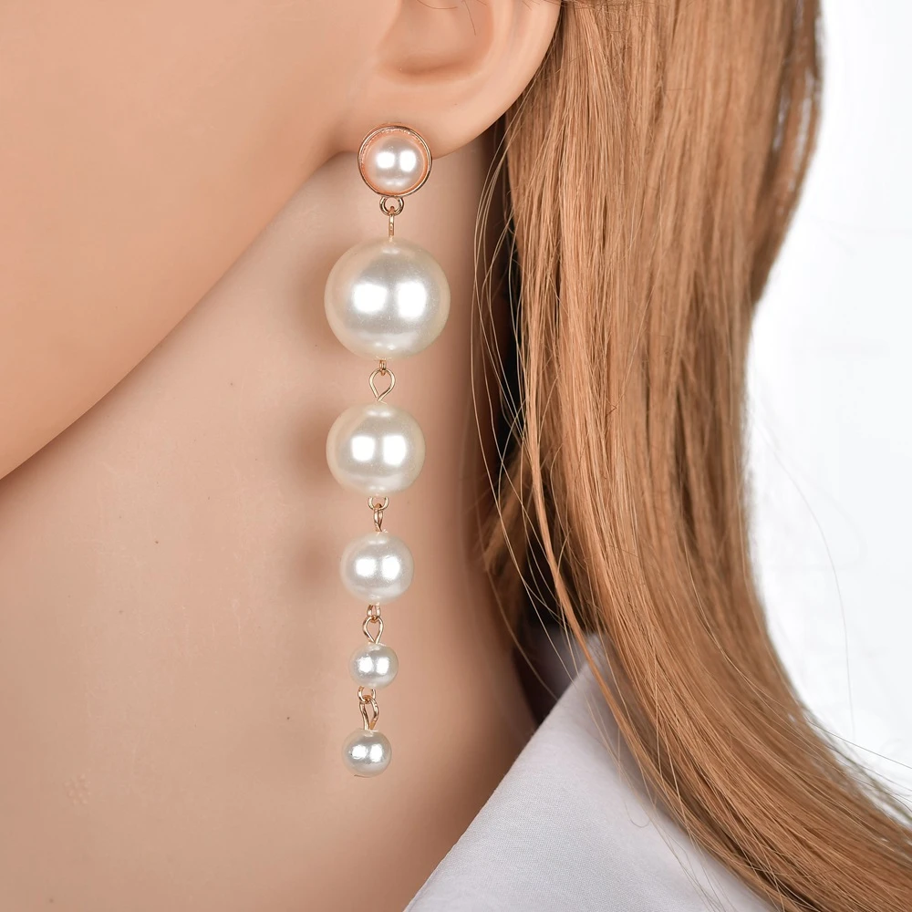 Fashion imitation pearl long earrings exaggerated size pearl Tassel Earrings Earrings women jewelry