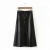 Import Fashion Ladies High Waist A-Line Button Up Long black A line PU black Leather Midi women Skirt from China