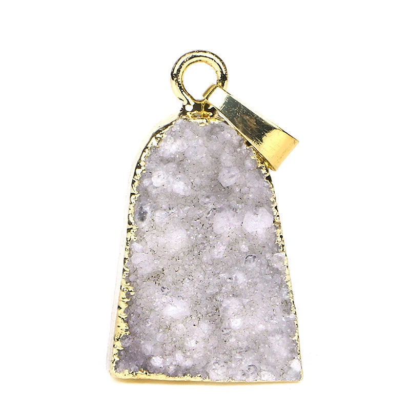 Fashion Natural Stone Pendant Bell Agate Druzy Crystal Stone Gold Plated DIY Charm Necklace Mraking Craft Supplier