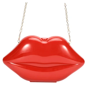 fashion red mouth shape blue evening clutch bag