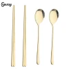 FDA 18/8 Korean Coffee Spoon Chopsticks Reusable Gold Cutlery,Flatware Set