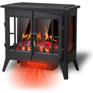 FLAME Infrared Electric Fireplace Stove, 23&quot; Freestanding 2 Door Fireplace 3d Heater, Realistic Flame Effects, Adjustable Bright