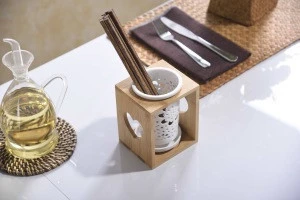 flatware holder,tableware storage, knife folk spoon chopstick organizer, porcelain with bamboo shelf TFP3005
