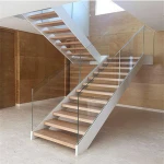 Foshan factory tempered glass wood u shape stairs, house staircase design