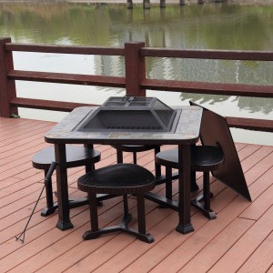 Garden outdoor heater slate square steel frame charcoal wood  fire pit table and chair set