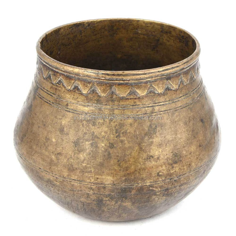 Handmade Antique Color Indian Bronze Traditional Brass Measuring Cup From Orissa 11x 16 cm SBG-240