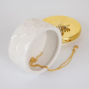 Handmade gift Organizer Necklace Container Storage case Ceramic Trinket Bee Jewelry Boxes