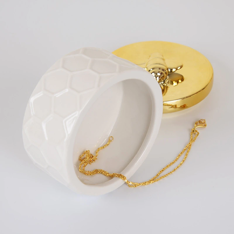 Handmade gift Organizer Necklace Container Storage case Ceramic Trinket Bee Jewelry Boxes