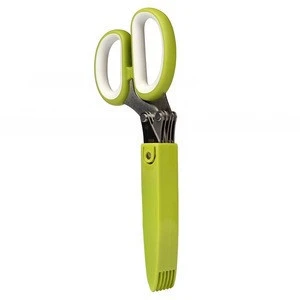 Herb Scissors Stainless Steel - Multipurpose Kitchen Shear with 5 Blades and Cover
