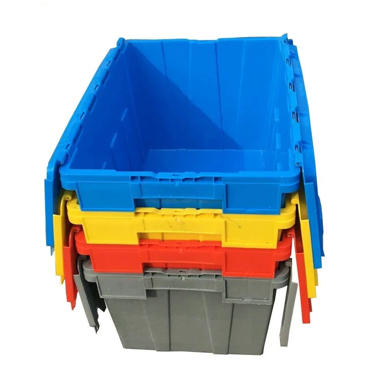 High  hdpe crate  quality stack and nest trunk square folding solid  plastic moving shipping crate for