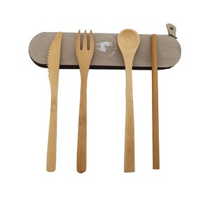 High Quality Eco Friendly Nature Knife  Fork  Spoon Dinner Bamboo Cutlery Set With Bag