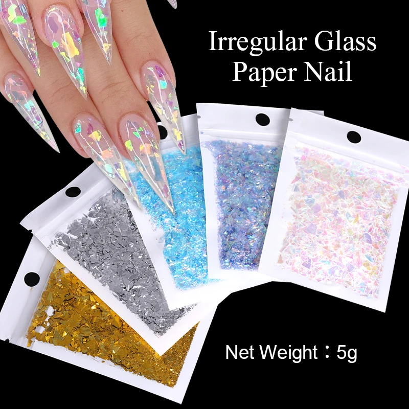 Holographics Irregular Candy Glass Paper Flakies Sequins Colorful Quadrangle Nail Power Paillette Nail Art Decoration Design