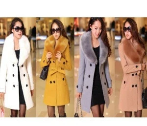 Hot European Style Women&#039;s Wool Faux Fur Trench Parka Double-Breasted Winter Coat Jacket cheap wholesale