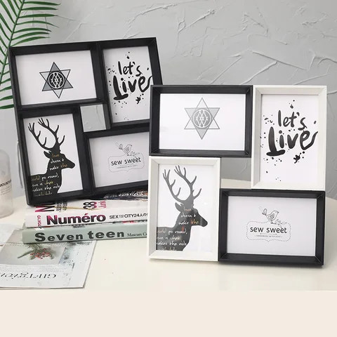 Hot Sale American Style 4 pieces 6x6 Decorative Natural Wooden Collage Picture Frame For Tabletop and Wall mounting