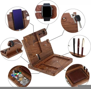 Hot Sale Muti-functional Acacia Wooden Mobile Desk Cell Phone Charge Luxury Holder Stand