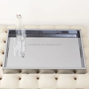 Hot sale perfume vanity tray sets glass mirrored ottoman tray