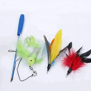 Hot Sale Promotional Pet Cat Toys Colorful Feather Cat Toys With 3 Packs Cat Teasers